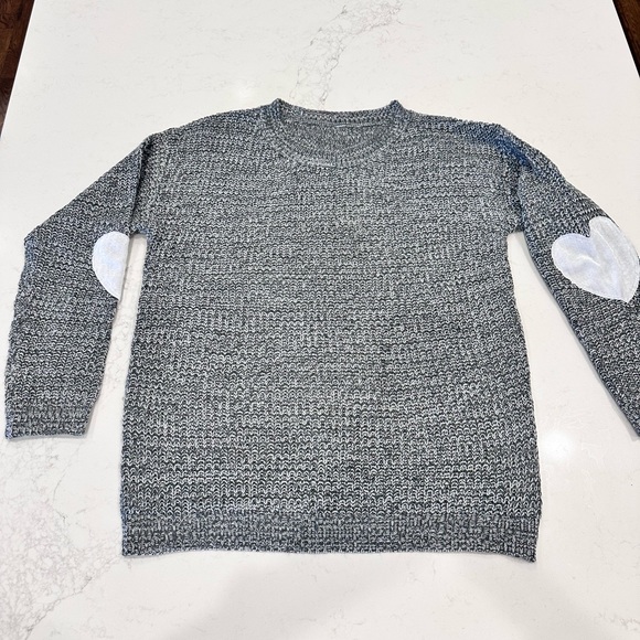 NWOT heather grey sweater with heart elbow patches - Picture 5 of 6
